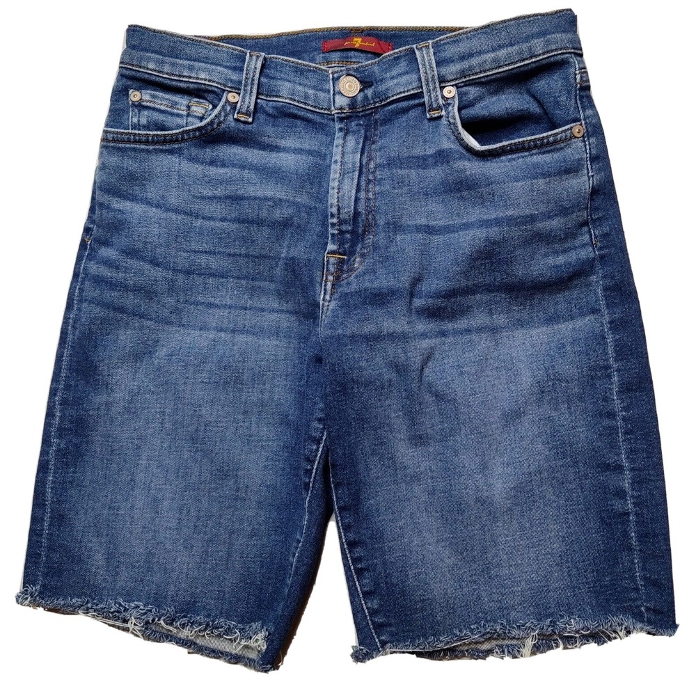 7 FOR ALL MANKIND 7FAM Women Size 27 Cut Off Stretch Denim 10" Blue Jean Shorts